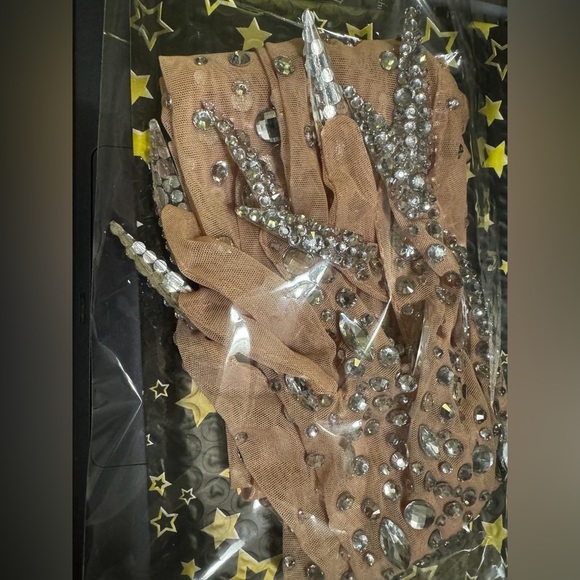 Rhinestones Spandex Elbow Length Gloves Crystals Embellished Long Mittens - Picture 10 of 11